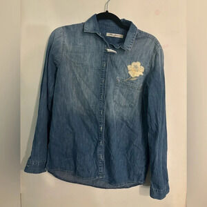 Mavi Jeans Womens Embroidered Painted Long Sleeve Button Up Butterfly Blue Small